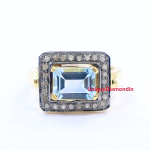 Natural Aquamarine & natural Diamond very beautiful Ring, diamond ring, 925 sterling silver handmade finish diamond Aquamarine ring,