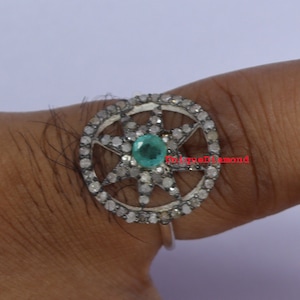 Natural diamond & natural Emerald Ring, 925 starling silver handmade ring, Light weight diamond rings, Anniversary Gift jewelry,