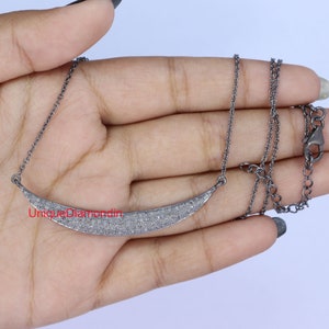 Natural Diamond Moon shape necklace, 925 Sterling Silve handmade Moon style Pendant necklace, Charms pendant necklace Wholesale jewelry,
