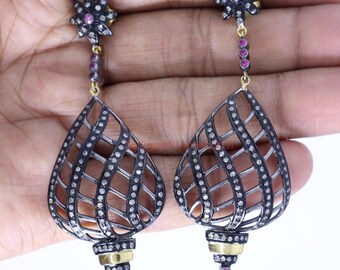 Handgemachte Diamant Ohrringe, 14k Gold & Sterling Silber Schmuck