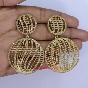 Beautiful Circle design Pave diamond studs Earrings, 925 sterling silver handmade 14k gold platting pave diamond hand setting stud earrings,