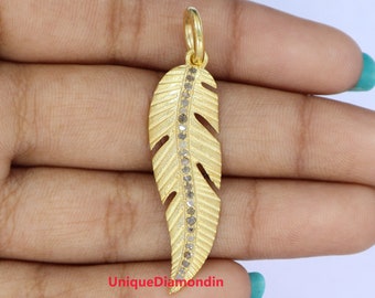 Leaf Design Diamond Pendant, 925 Sterling Silver, Handmade Necklace