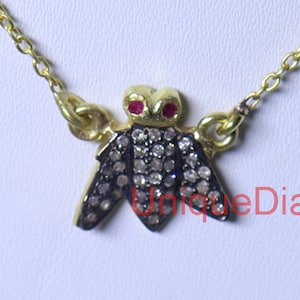 Very beautiful Honey bee design Natural pave diamond Pendant Necklace, 925 sterling silver handmade finish diamond Necklace, gift jewelry,