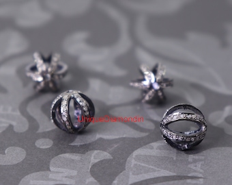 10 mm Pave Diamant-Kugel-Perle, oxidiertes Sterlingsilber-Schmuckzubehör