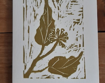 Handprinted Card - Lino Print - Art Card - Greeting Card - Botanical Print - Ivy - Plants
