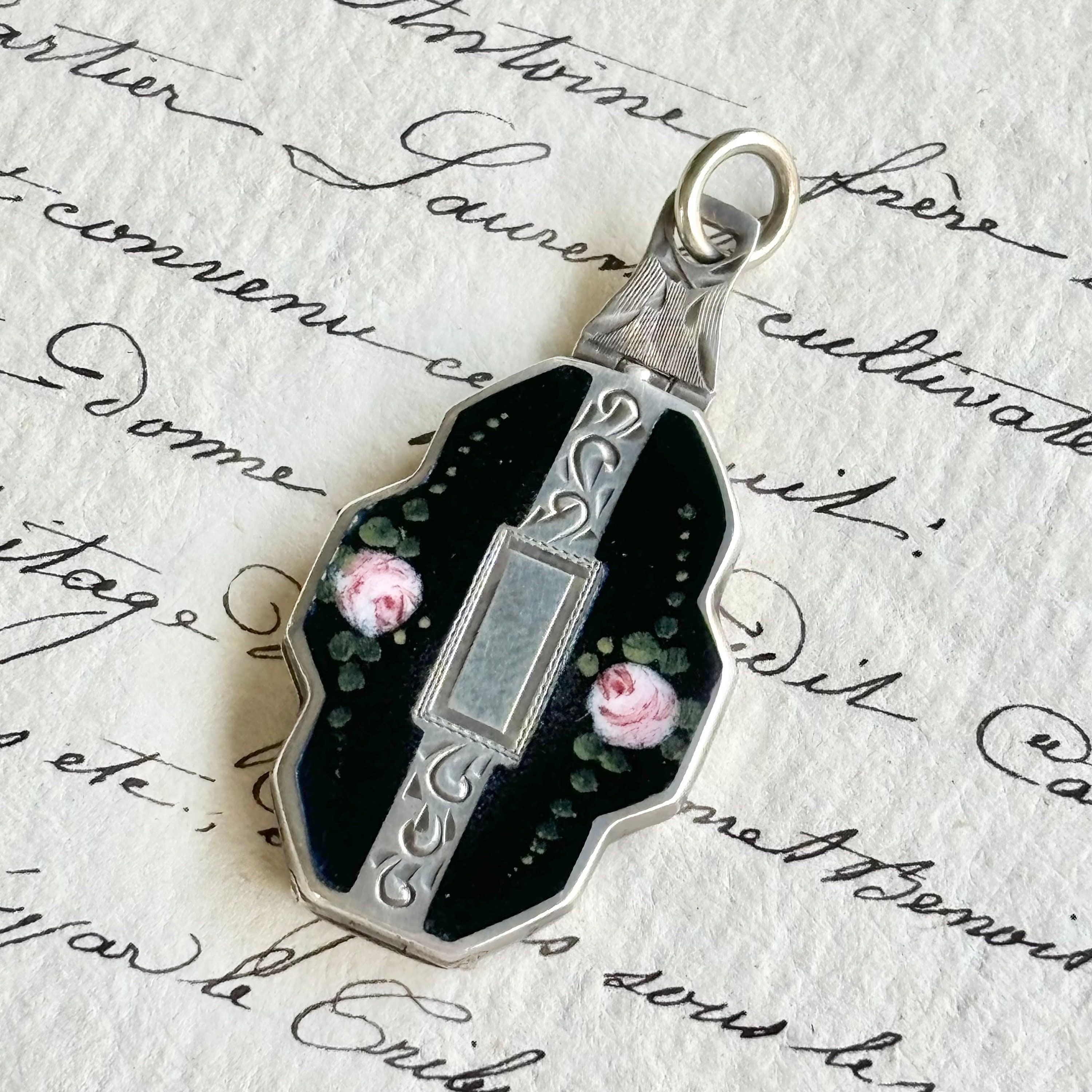 Antique Sterling Silver Art Deco Duel Rose Enamel Locket - Etsy