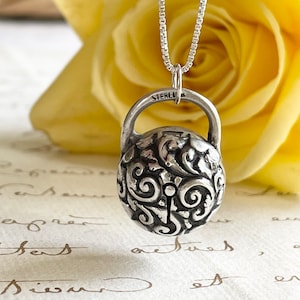 Antique Sterling Silver Padlock Sphere Pendant Necklace