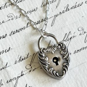 Antique American H.F. Barrows Co. Sterling Silver Flourish Padlock Heart Pendant