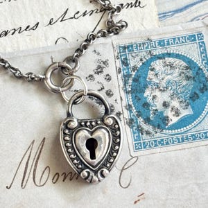 Antique Art Deco Sterling Silver Heart Padlock Pendant