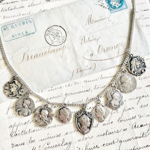 Antique Sterling Silver Art Nouveau Maiden Pendants Collection Necklace