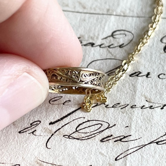 Antique Victorian Baby Gold Ring Charm Pendant Ne… - image 3