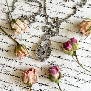 Antique Filigree Sterling Silver Padlock Heart Pendant