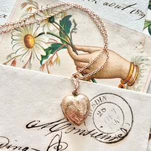 Antique Edwardian Solid 9ct Rose Gold Heart Locket Pendant Necklace