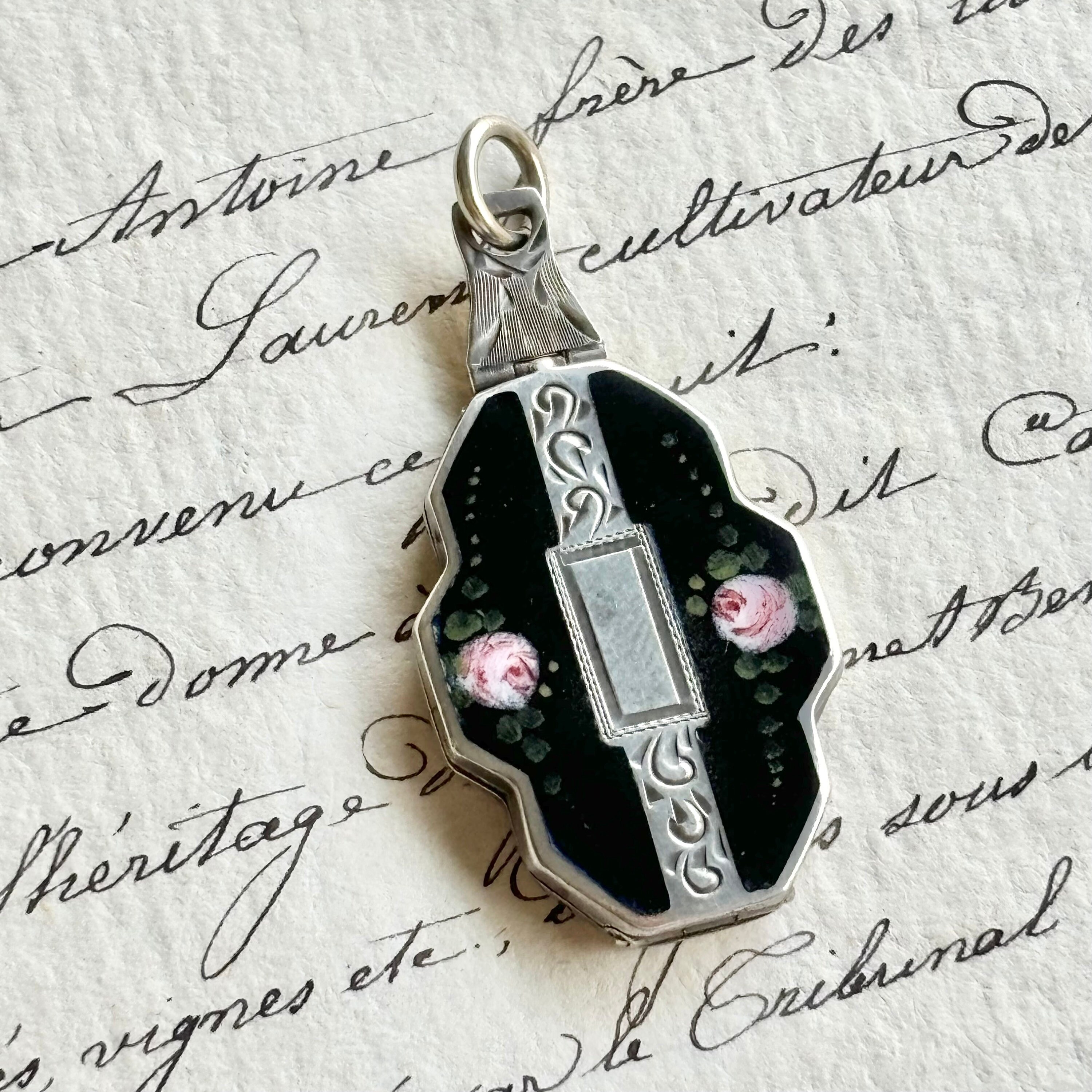 Antique Sterling Silver Art Deco Duel Rose Enamel Locket - Etsy