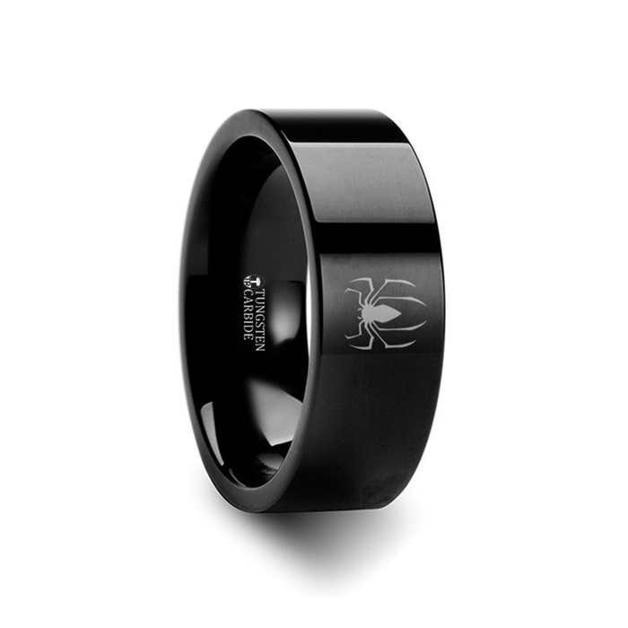 Spiderman Symbol Super Hero Black Tungsten Engraved Ring Jewelry - 2mm - 12mm, Men Wedding Rings.