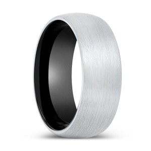 GUARDIAN | Black Ring, White Tungsten Ring, Brushed, Domed 6mm, 8mm, and 10mm Tungsten Ring Wedding. Men&#39;s Wedding Ring
