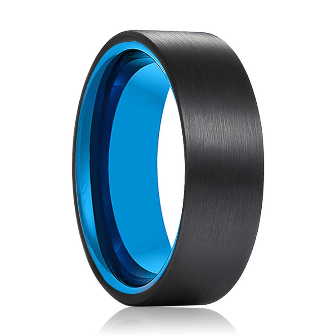AZRAQ Blue Tungsten Ring Gunmetal Offset Groove 6MM 8MM and - Etsy