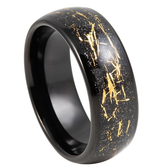 大きな 花束 ring ( black ) Black Band With Black/gold Marble Opal Inlay 6mm - 8mm Ring