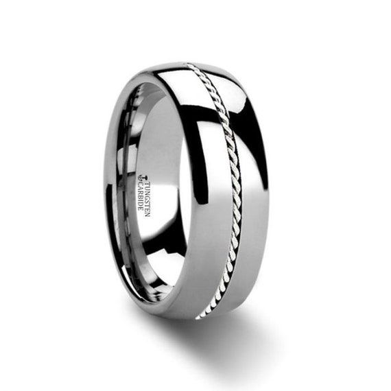 Thorsten PHYTHEON Braided Platinum Inlay Domed Tungsten Ring - 6mm or 8mm Thorsten PHYTHEON Braided Platinum Inlay Domed Tungsten Ring - 6mm or 8mm