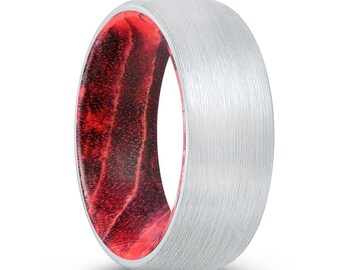 Anello In Tungsteno Nero Spazzolato Da 8 Mm Con Intarsio Rosso Scanalato, Anello Nuziale In Tungsteno Con Bordo Smussato Spazzolato, Anello Nuziale Per Uomo E Donna, Regalo Di Anniversario - Italia - Foto 7