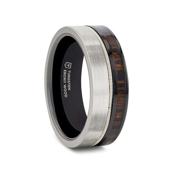 Thorsten SLATE Tungsten & Black Ceramic Hybrid Ring with Steel Guitar String Ebony Wood and a Black Ceramic Interior - 8mm Thorsten SLATE Tungsten & Black Ceramic Hybrid Ring with Steel Guitar String Ebony Wood and a Black Ceramic Interior - 8mm