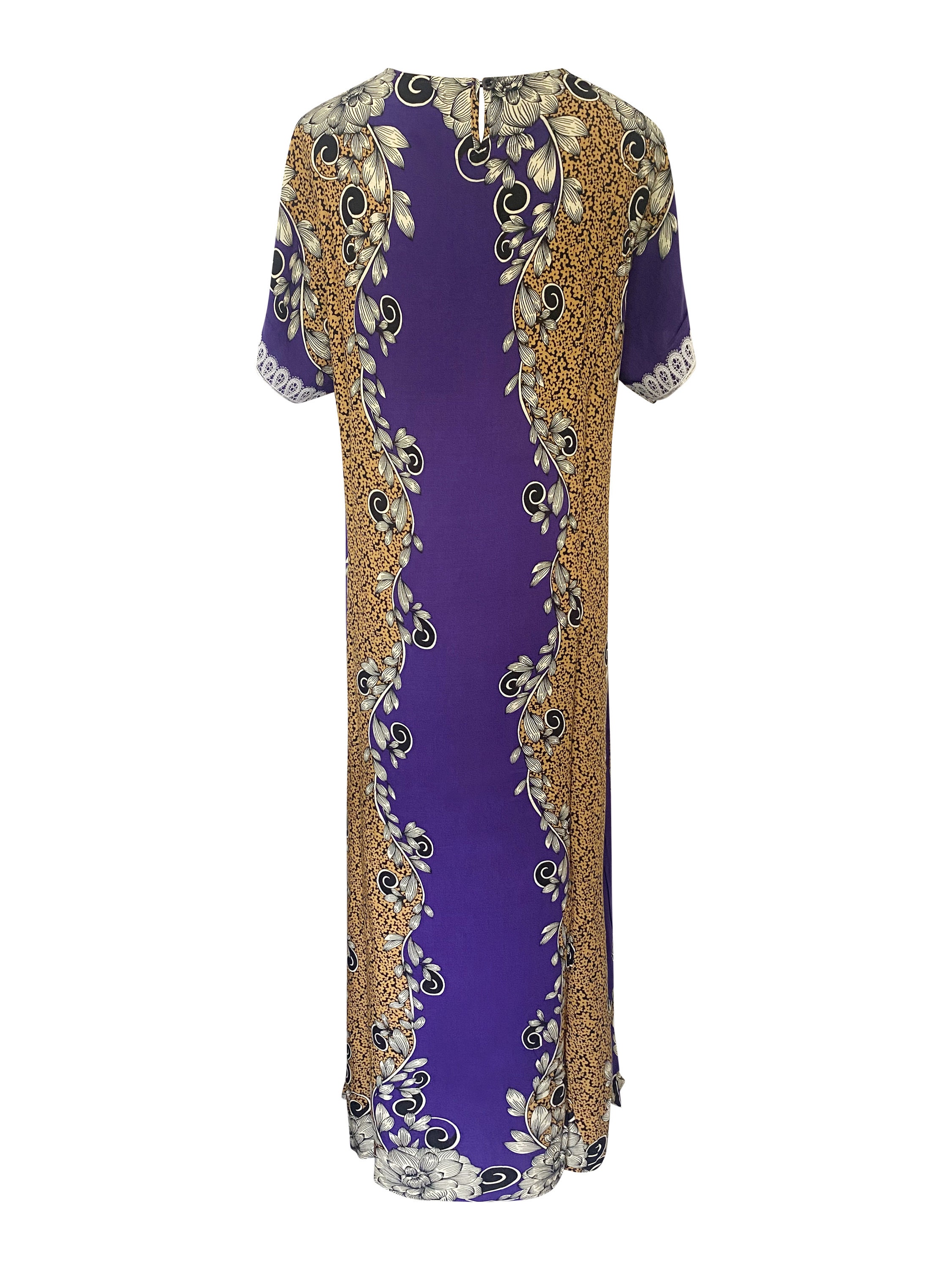 Mauve V-Neck Floral Flared Jalabiya Dress
