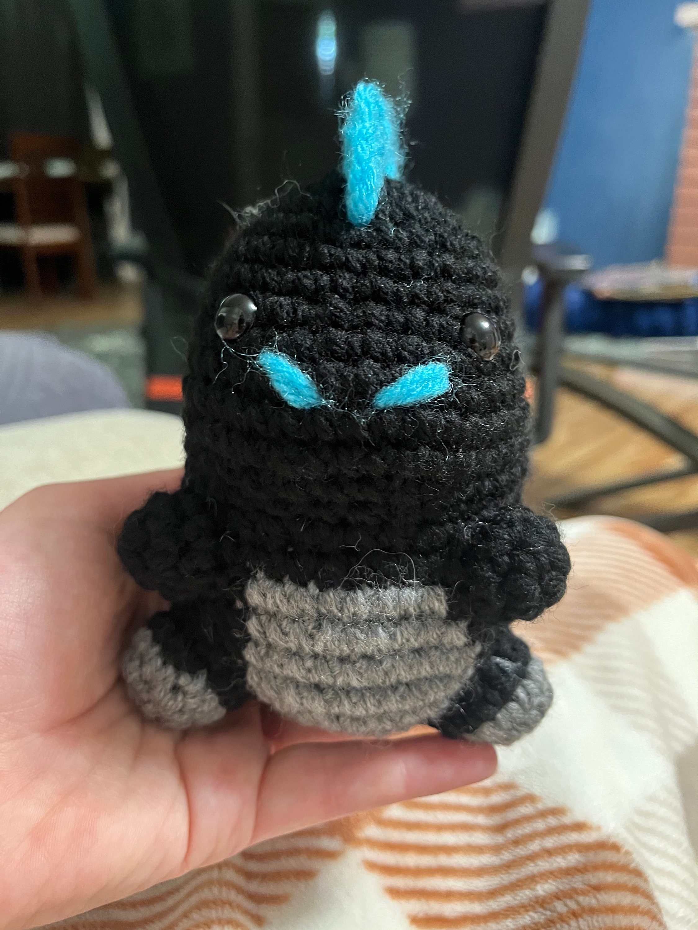 Crocheted Godzilla Plushie Black/Gray | Kaiju Companion | Handmade Monster Toy | Geeky Gift for Kids