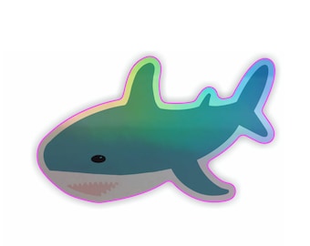 Pegatina de vinilo holográfica de tiburón Blahaj, adorable y robusta calcomanía de animal, regalo de tiburón de Ikea, pegatina brillante con estética oceánica para portátil o botella de agua.