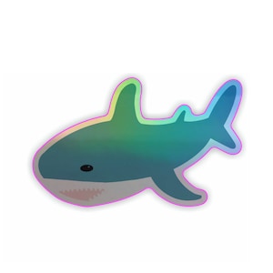 Blahaj holografische haai vinyl sticker, schattige dikke dieren sticker, ikea haai cadeau, glanzende oceaan esthetische sticker voor laptop of waterfles