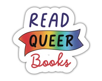 Pegatina de vinilo para leer libros queer, calcomanía para amantes de los libros LGBTQ+, pegatina del orgullo lector queer para Kindle, portátil, diario o botella de agua.
