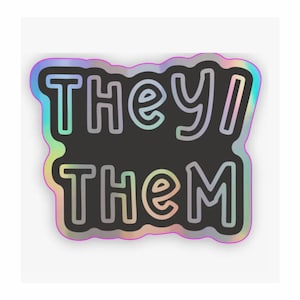 Zij/zij door holografische sticker, niet-binaire queer sticker, voornaamwoorden zijn belangrijk, queer LGBTQ+ trans trots, inclusie van gelijkheid, sociale rechtvaardigheid