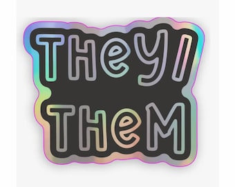 They/them enby holographic sticker, non binary queer decal, pronouns matter, queer LGBTQ+ trans pride, equality inclusion, social justice