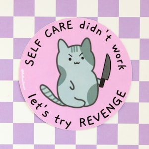 Kawaii kitty let's try wraak vinylsticker, trotse introverte sticker, stille vertrouwenssticker voor laptop, dagboek of waterfles
