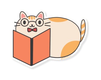 Cat reading book  Vinyl Sticker