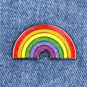 Cute rainbow glitter enamel pin,  colorful glitter pin, kawaii rainbow pin, fun enamel pin, LGBTQ+ pride pin, bright rainbow pin