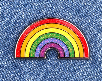 Cute rainbow glitter enamel pin,  colorful glitter pin, kawaii rainbow pin, fun enamel pin, LGBTQ+ pride pin, bright rainbow pin