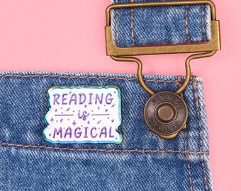 Reading is magical bookish rainbow glitter plated enamel pin