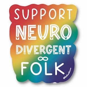 Sticker vinyle folklorique neurodivergent, sticker santé mentale inclusif, sticker fierté de la neurodiversité pour ordinateur portable, journal intime ou bouteille d'eau