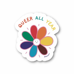 Adesivo in vinile queer per tutto l'anno, decalcomania dell'orgoglio LGBTQ+, adesivo con identità queer audace per laptop, bottiglia d'acqua o diario