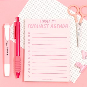Blocco note con lista di controllo per l'agenda femminista A6 / divertente blocco note femminista / lista della spesa da fare / forniture per ufficio rosa carine e sarcastiche /