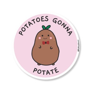 Vinylsticker Kawaii aardappel | Leuke voedselstickers | Cadeaus voor plantenvrouwen | happy aardappelpuree veggie | hydroflask laptop dagboek notitieboekjestickers