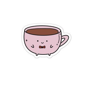 Adesivo in vinile per tazza da caffè kawaii / Adesivi adorabili e carini per il cibo / Regali per gli amanti del caffè / Adesivo per bottiglia d'acqua impermeabile