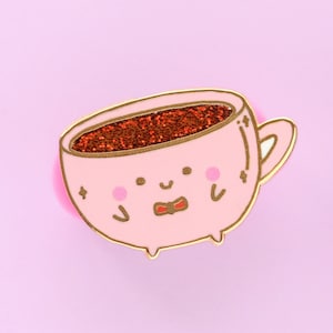 Kawaii coffee cup enamel pin | adorable cute food badge | backpack accessory lapel pin | gifts for brew lover friend | quirky flair