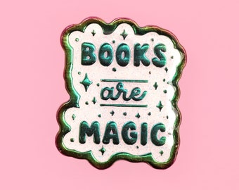 Books are magic reading rainbow glitter enamel pin badge