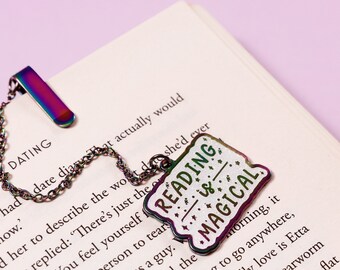 Reading is magical enamel bookmark with chain