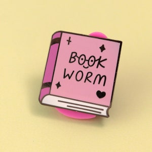 Bookworm enamel pin | gifts for readers librarians | book lover nerd kawaii | bookish reading bibliophile | bookstagram literary lapel badge