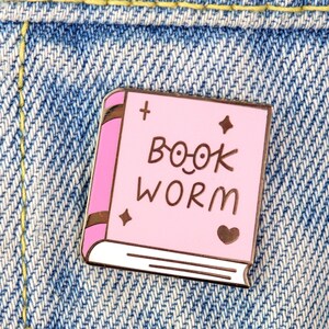 Bookworm enamel pin | gifts for readers librarians | book lover nerd kawaii | bookish reading bibliophile | bookstagram literary lapel badge image 3