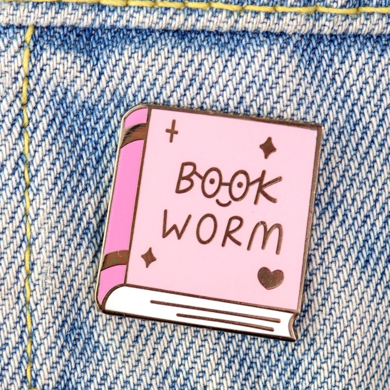 Bookworm enamel pin | gifts for readers librarians | book lover nerd kawaii | bookish reading bibliophile | bookstagram literary lapel badge image 3