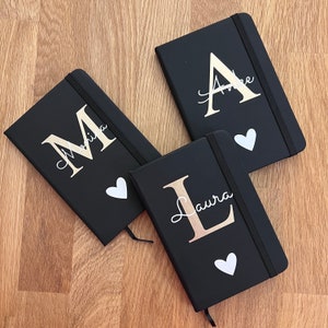 Personalized notebook - 9.5 x 14 cm, black, lined - soft-touch hardcover - 80 sheets / 160 pages, 80 g/m2