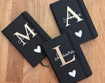 Personalized notebook - 9.5 x 14 cm, black, lined - soft-touch hardcover - 80 sheets / 160 pages, 80 g/m2